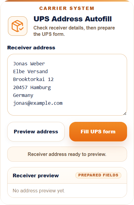 Receiver address pasted into UPS Address Autofill